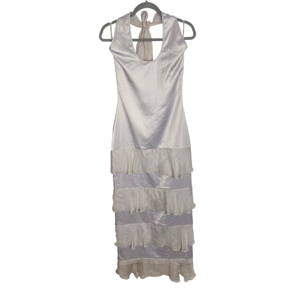 OW Collection Halter Maxi Dress Fringe Tiered Party Bridal Wedding Formal Hoco S